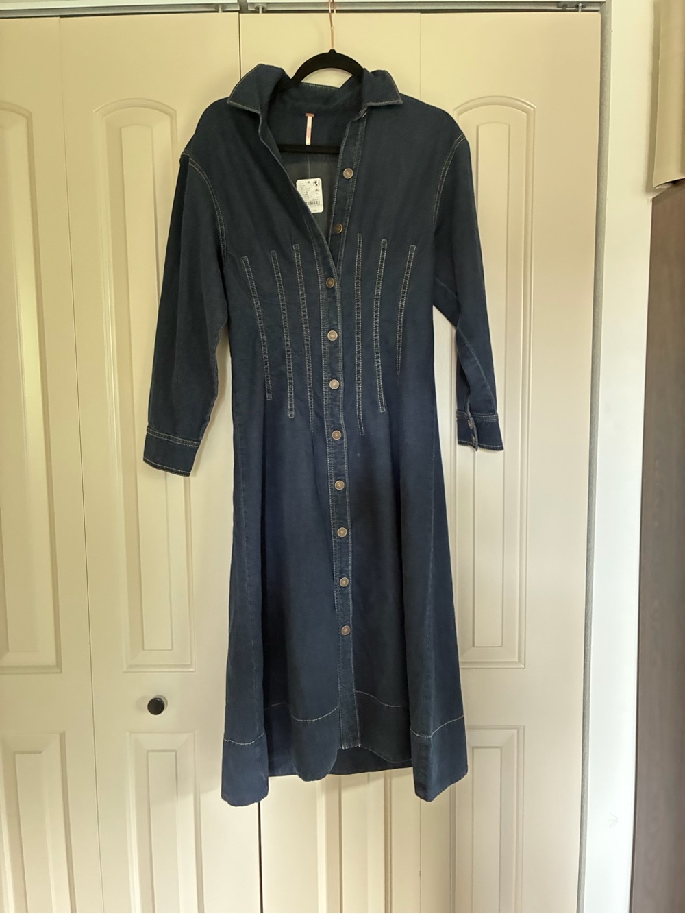 Free People Denim Button-Front Long Sleeve Midi Dress